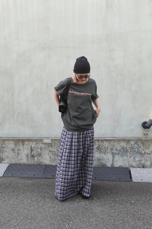 チェックスリットボタンスカート